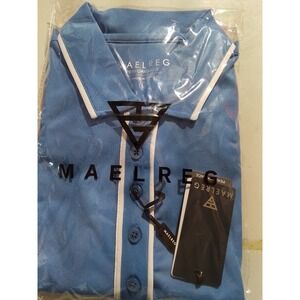 Maelreg Performance Polo Shirt Mens Large Light Blue White Trim Golf ShortSleeve